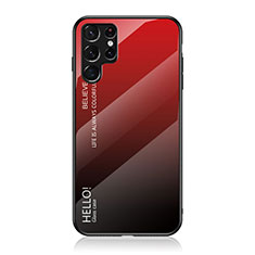 Carcasa Bumper Funda Silicona Espejo Gradiente Arco iris M02 para Samsung Galaxy S21 Ultra 5G Rojo