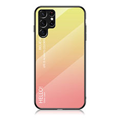 Carcasa Bumper Funda Silicona Espejo Gradiente Arco iris M02 para Samsung Galaxy S22 Ultra 5G Naranja