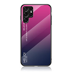 Carcasa Bumper Funda Silicona Espejo Gradiente Arco iris M02 para Samsung Galaxy S23 Ultra 5G Rosa Roja