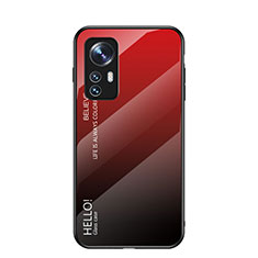 Carcasa Bumper Funda Silicona Espejo Gradiente Arco iris M02 para Xiaomi Mi 12 Pro 5G Rojo