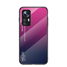 Carcasa Bumper Funda Silicona Espejo Gradiente Arco iris M02 para Xiaomi Mi 12 Pro 5G Rosa Roja
