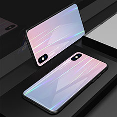 Carcasa Bumper Funda Silicona Espejo Gradiente Arco iris para Apple iPhone X Rosa