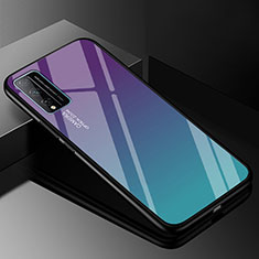 Carcasa Bumper Funda Silicona Espejo Gradiente Arco iris para Huawei Honor Play4T Pro Cian