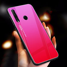 Carcasa Bumper Funda Silicona Espejo Gradiente Arco iris para Huawei P Smart+ Plus (2019) Rosa Roja