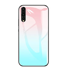 Carcasa Bumper Funda Silicona Espejo Gradiente Arco iris para Huawei P20 Pro Azul Cielo