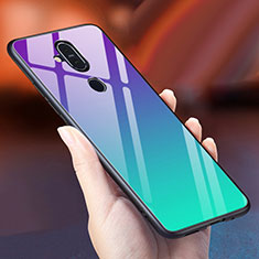 Carcasa Bumper Funda Silicona Espejo Gradiente Arco iris para Nokia X7 Cian