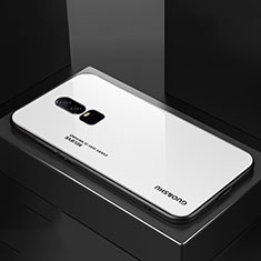 Carcasa Bumper Funda Silicona Espejo Gradiente Arco iris para OnePlus 6 Blanco