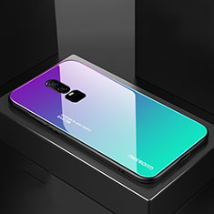 Carcasa Bumper Funda Silicona Espejo Gradiente Arco iris para OnePlus 6 Cian