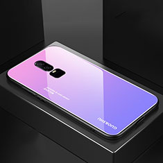Carcasa Bumper Funda Silicona Espejo Gradiente Arco iris para OnePlus 6 Morado