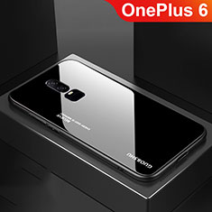 Carcasa Bumper Funda Silicona Espejo Gradiente Arco iris para OnePlus 6 Negro