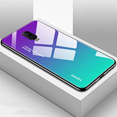 Carcasa Bumper Funda Silicona Espejo Gradiente Arco iris para OnePlus 6T Cian
