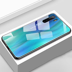 Carcasa Bumper Funda Silicona Espejo Gradiente Arco iris para Oppo A91 Azul Cielo