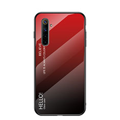 Carcasa Bumper Funda Silicona Espejo Gradiente Arco iris para Realme 6s Rojo