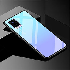 Carcasa Bumper Funda Silicona Espejo Gradiente Arco iris para Vivo V20 Pro 5G Azul Claro