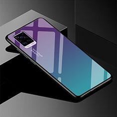 Carcasa Bumper Funda Silicona Espejo Gradiente Arco iris para Vivo V20 Pro 5G Cian