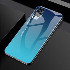 Carcasa Bumper Funda Silicona Espejo Gradiente Arco iris para Vivo X50 Pro 5G Azul