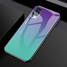 Carcasa Bumper Funda Silicona Espejo Gradiente Arco iris para Vivo X50 Pro 5G Cian
