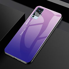Carcasa Bumper Funda Silicona Espejo Gradiente Arco iris para Vivo X50 Pro 5G Morado
