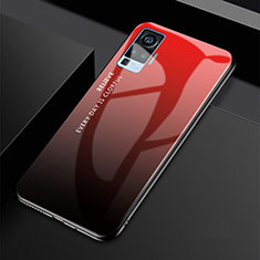 Carcasa Bumper Funda Silicona Espejo Gradiente Arco iris para Vivo X50 Pro 5G Rojo