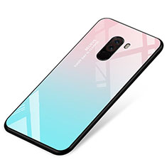 Carcasa Bumper Funda Silicona Espejo Gradiente Arco iris para Xiaomi Pocophone F1 Azul Cielo