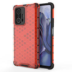 Carcasa Bumper Funda Silicona Transparente 360 Grados AM1 para Xiaomi Mi 11T 5G Rojo