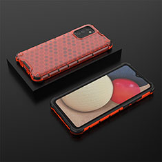 Carcasa Bumper Funda Silicona Transparente 360 Grados AM2 para Samsung Galaxy A02s Rojo