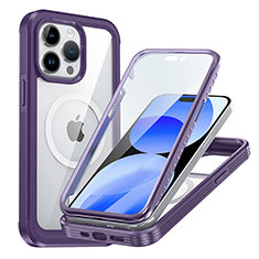 Carcasa Bumper Funda Silicona Transparente 360 Grados con Mag-Safe Magnetic AC1 para Apple iPhone 13 Pro Max Morado