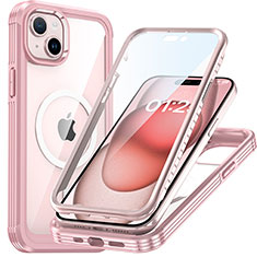 Carcasa Bumper Funda Silicona Transparente 360 Grados con Mag-Safe Magnetic T01 para Apple iPhone 14 Plus Oro Rosa