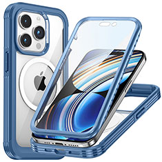 Carcasa Bumper Funda Silicona Transparente 360 Grados con Mag-Safe Magnetic T01 para Apple iPhone 14 Pro Max Azul