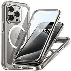 Carcasa Bumper Funda Silicona Transparente 360 Grados con Mag-Safe Magnetic T01 para Apple iPhone 14 Pro Max Gris