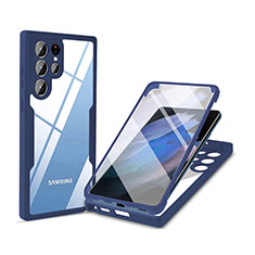 Carcasa Bumper Funda Silicona Transparente 360 Grados M01 para Samsung Galaxy S22 Ultra 5G Azul