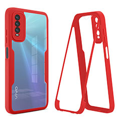 Carcasa Bumper Funda Silicona Transparente 360 Grados MJ1 para Vivo Y12s Rojo