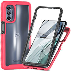 Carcasa Bumper Funda Silicona Transparente 360 Grados para Motorola Moto G62 5G Rosa Roja