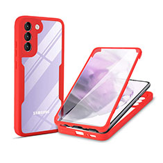 Carcasa Bumper Funda Silicona Transparente 360 Grados para Samsung Galaxy S21 5G Rojo