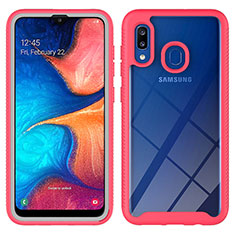Carcasa Bumper Funda Silicona Transparente 360 Grados ZJ1 para Samsung Galaxy A20 Rosa Roja