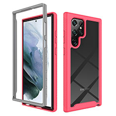Carcasa Bumper Funda Silicona Transparente 360 Grados ZJ1 para Samsung Galaxy S22 Ultra 5G Rosa Roja