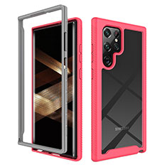 Carcasa Bumper Funda Silicona Transparente 360 Grados ZJ1 para Samsung Galaxy S24 Ultra 5G Rosa Roja