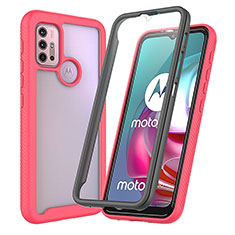Carcasa Bumper Funda Silicona Transparente 360 Grados ZJ3 para Motorola Moto G10 Rosa Roja