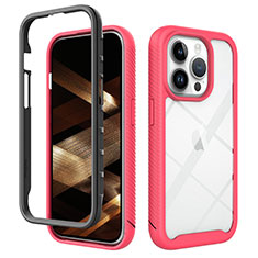 Carcasa Bumper Funda Silicona Transparente 360 Grados ZJ4 para Apple iPhone 13 Pro Max Rosa Roja