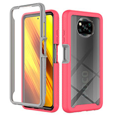 Carcasa Bumper Funda Silicona Transparente 360 Grados ZJ4 para Xiaomi Poco X3 Pro Rosa Roja