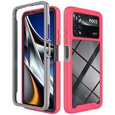 Carcasa Bumper Funda Silicona Transparente 360 Grados ZJ4 para Xiaomi Poco X4 Pro 5G Rosa Roja