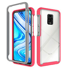 Carcasa Bumper Funda Silicona Transparente 360 Grados ZJ4 para Xiaomi Redmi Note 9 Pro Rosa Roja