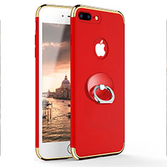 Carcasa Bumper Lujo Marco de Metal y Plastico con Anillo de dedo Soporte A04 para Apple iPhone 7 Plus Rojo