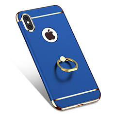 Carcasa Bumper Lujo Marco de Metal y Plastico con Anillo de dedo Soporte F02 para Apple iPhone X Azul