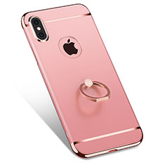 Carcasa Bumper Lujo Marco de Metal y Plastico con Anillo de dedo Soporte F02 para Apple iPhone Xs Max Oro Rosa