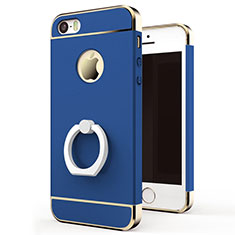 Carcasa Bumper Lujo Marco de Metal y Plastico con Anillo de dedo Soporte para Apple iPhone 5 Azul