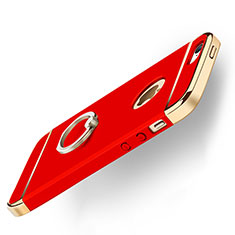 Carcasa Bumper Lujo Marco de Metal y Plastico con Anillo de dedo Soporte para Apple iPhone 5 Rojo