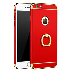 Carcasa Bumper Lujo Marco de Metal y Plastico con Anillo de dedo Soporte para Apple iPhone 6 Plus Rojo