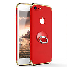 Carcasa Bumper Lujo Marco de Metal y Plastico con Anillo de dedo Soporte para Apple iPhone SE (2020) Rojo