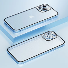 Carcasa Bumper Lujo Marco de Metal y Plastico Funda Bling-Bling LF1 para Apple iPhone 13 Pro Azul